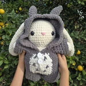 Jumbo Crochet Bunny Wearing Totoro Pjs